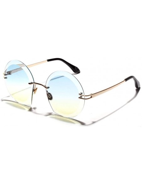 Goggle Retro Big Frame Glasses Border Large Cut Face Ladies Sunglasses Sunglasses - Blue and Yellow - CT18UXA0HCZ $22.49