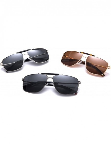 Round Polarized Sunglasses Navigator Rectangular Designer - Ls1008 Gun Frame (Glossy Finish) / Polarized Gray Lens - CM194END...