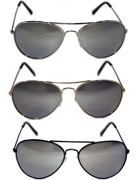 Oval 3 Pack of Silver Mirrored Aviator Sunglasses w/Gold Black & Silver Frame - Black - CY17XWQGWI8 $17.61