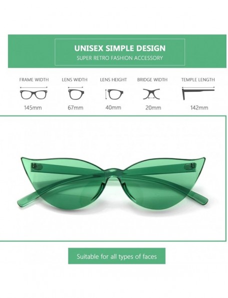 Oversized Cat Eye Rimless Sunglasses Oversized One Piece Colored Transparent Eyewear Retro Eyeglasses for Women Men - Green -...