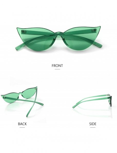 Oversized Cat Eye Rimless Sunglasses Oversized One Piece Colored Transparent Eyewear Retro Eyeglasses for Women Men - Green -...