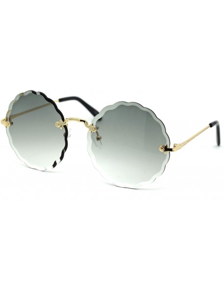 Rimless Womens Daisy Bevel Edge Flower Circle Lens Hippie Sunglasses - Gold Green - C718Y2WCC4T $11.26