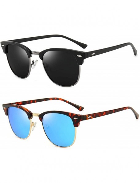 Semi-rimless Polarized Sunglasses Classic Semi-Rimless Frame Retro Brand Sunglasses for Men and Women UV 400 Protection - CM1...
