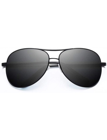 Round Men Military Style Classic Aviator Polarized Sunglasses Outdoor 100% UV protection - Black - C618X8AQMIH $10.06
