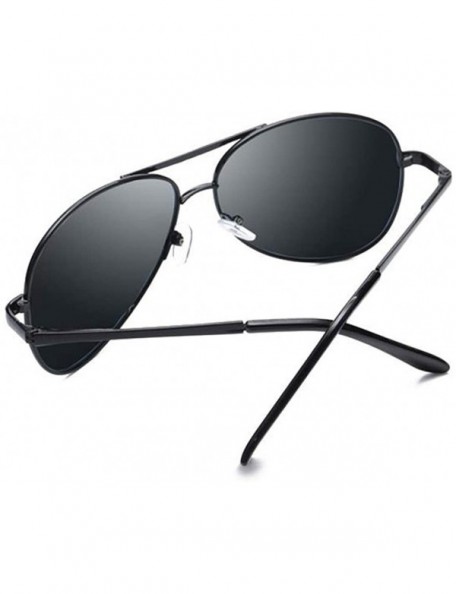 Round Men Military Style Classic Aviator Polarized Sunglasses Outdoor 100% UV protection - Black - C618X8AQMIH $10.06