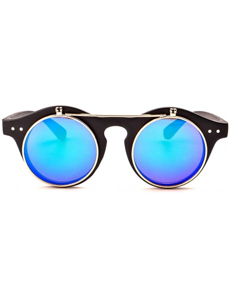 Round Classic Small Retro Steampunk Circle Flip Up Sunglasses Cool Retro - Matte/Green - C917AA85Z3D $10.65