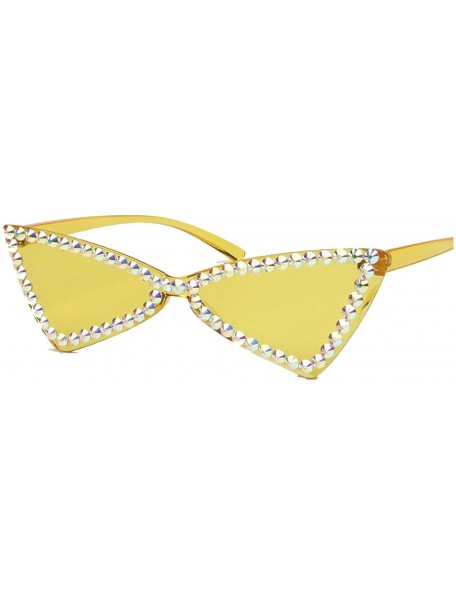 Cat Eye Women's Rhinestone Triangle Cat Eye Sunglasses Anti UV Glasses Retro Cat Eye Eyewear - Yellow - C81943UT2YW $14.42