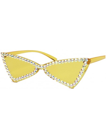 Cat Eye Women's Rhinestone Triangle Cat Eye Sunglasses Anti UV Glasses Retro Cat Eye Eyewear - Yellow - C81943UT2YW $14.42