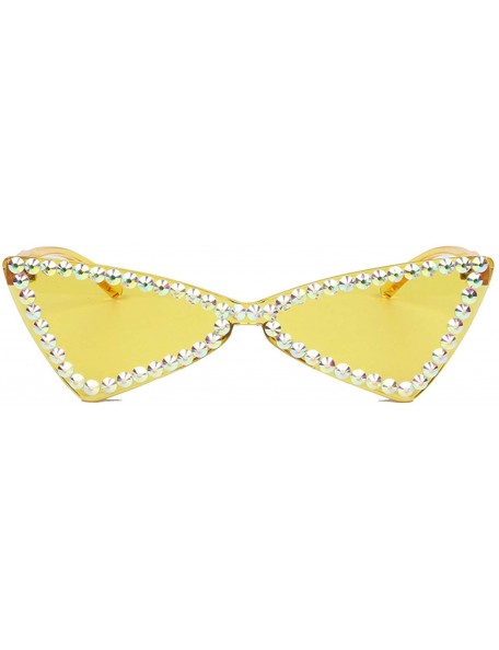 Cat Eye Women's Rhinestone Triangle Cat Eye Sunglasses Anti UV Glasses Retro Cat Eye Eyewear - Yellow - C81943UT2YW $14.42