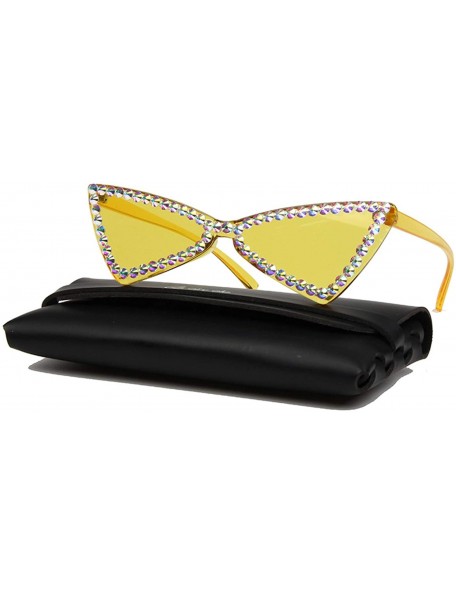 Cat Eye Women's Rhinestone Triangle Cat Eye Sunglasses Anti UV Glasses Retro Cat Eye Eyewear - Yellow - C81943UT2YW $14.42