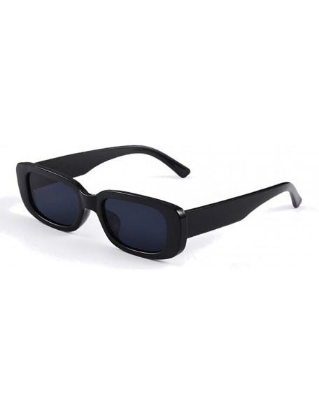 Rectangular Small Rectangle Sunglasses Women UV 400 Retro Square Driving Glasses - Black Black - C2196D303SW $11.87