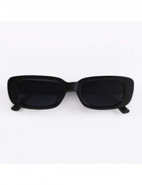 Rectangular Small Rectangle Sunglasses Women UV 400 Retro Square Driving Glasses - Black Black - C2196D303SW $11.87