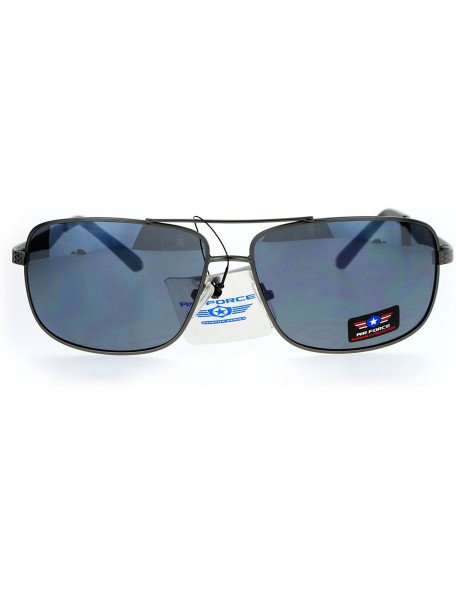 Rectangular Air Force Mens Sunglasses Rectangular Navigator Metal Frame UV 400 - Gunmetal (Black) - CI186UYXNLR $12.76