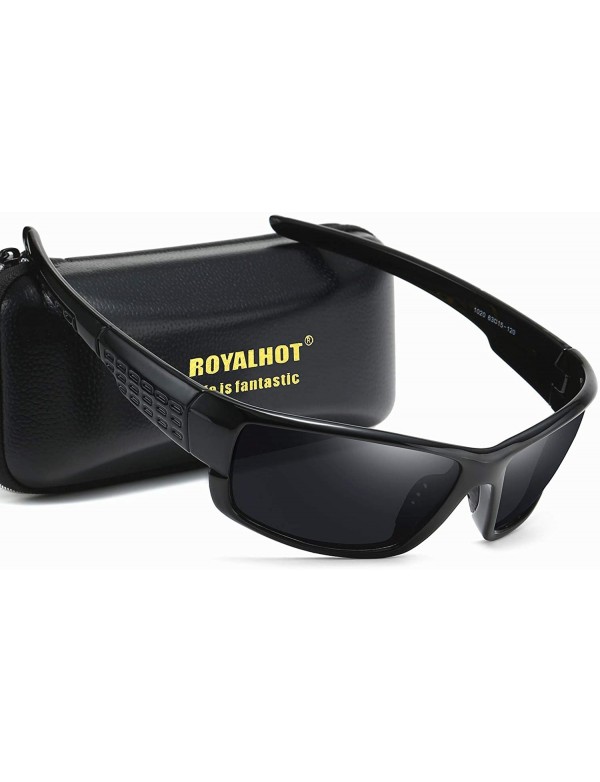 Sport Mens Sport Sunglasses Polarized PC Frame Eyewear for Driving Fishing Golf Baseball UV400 - Black Grey - CA193HS3DZA $19.02