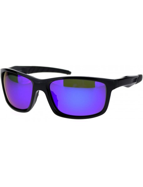 Sport Polarized Mens Classic Light Weight Plastic Warp Around Sport Sunglasses - Black Blue Mirror - CE18T2T8LXG $26.78