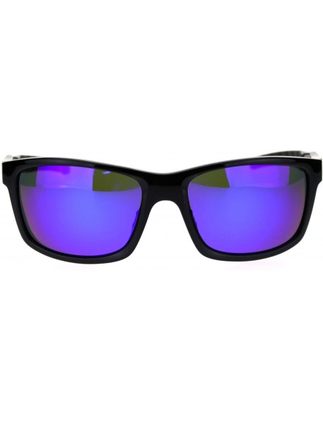 Sport Polarized Mens Classic Light Weight Plastic Warp Around Sport Sunglasses - Black Blue Mirror - CE18T2T8LXG $25.77