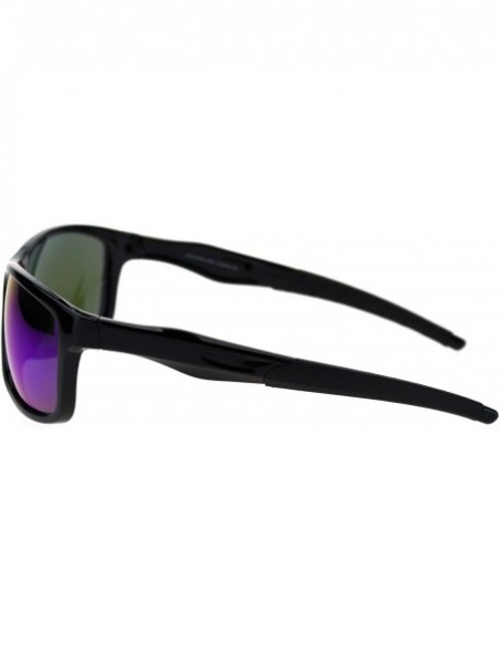 Sport Polarized Mens Classic Light Weight Plastic Warp Around Sport Sunglasses - Black Blue Mirror - CE18T2T8LXG $14.73