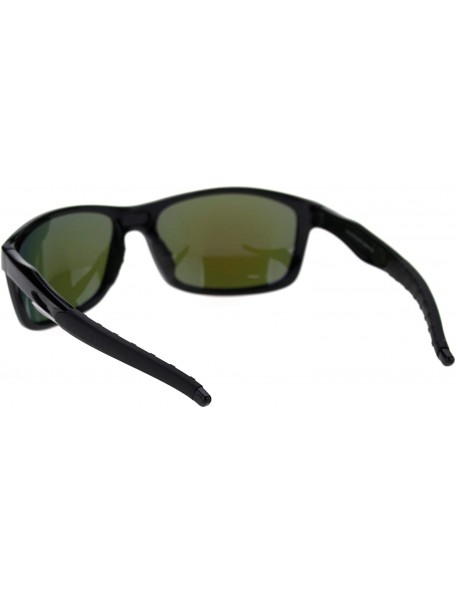 Sport Polarized Mens Classic Light Weight Plastic Warp Around Sport Sunglasses - Black Blue Mirror - CE18T2T8LXG $25.77
