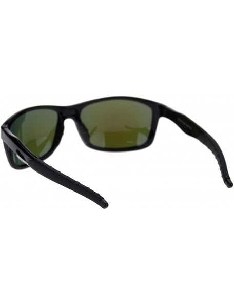 Sport Polarized Mens Classic Light Weight Plastic Warp Around Sport Sunglasses - Black Blue Mirror - CE18T2T8LXG $14.73