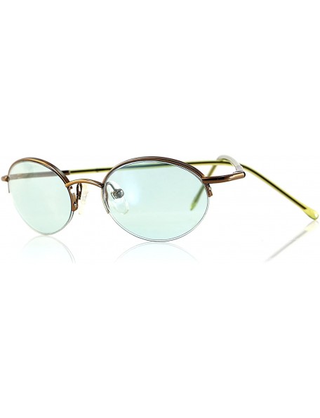 Rimless Unisex Minimalist Small Oval Spring Hinge Sunglasses A061 - Copper/ Green - CQ1899K4Y72 $26.92