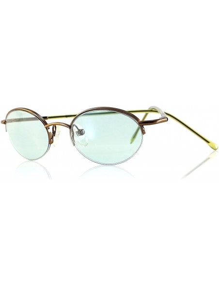 Rimless Unisex Minimalist Small Oval Spring Hinge Sunglasses A061 - Copper/ Green - CQ1899K4Y72 $15.13