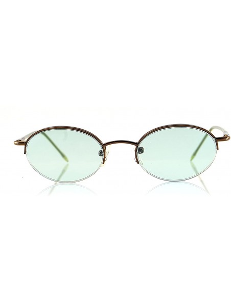 Rimless Unisex Minimalist Small Oval Spring Hinge Sunglasses A061 - Copper/ Green - CQ1899K4Y72 $15.13