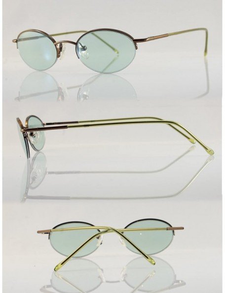 Rimless Unisex Minimalist Small Oval Spring Hinge Sunglasses A061 - Copper/ Green - CQ1899K4Y72 $15.13