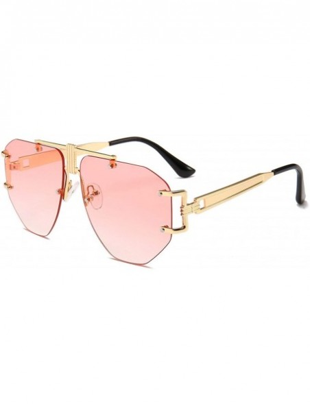 Square Oversized Rimless Sunglasses Women New Brand Design Vintage Square Sun Glasses Men Irregular Eyewear - Pink - CP18S75Q...