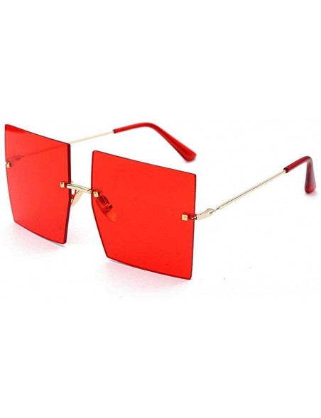 Rectangular 2020 Fashion Oversized Square Sunglasses Women Sexy Red Brown Tinted Color Lens Big Rimless Sun Glasses UV400 - C...