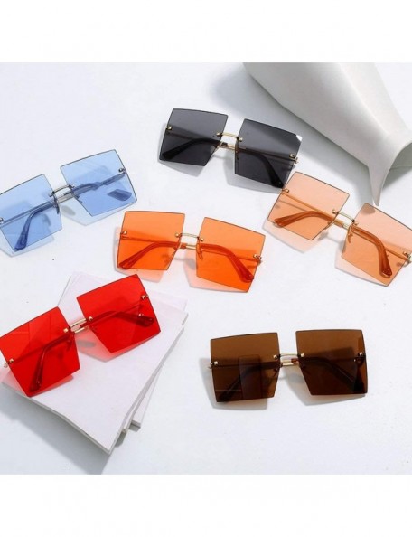 Rectangular 2020 Fashion Oversized Square Sunglasses Women Sexy Red Brown Tinted Color Lens Big Rimless Sun Glasses UV400 - C...