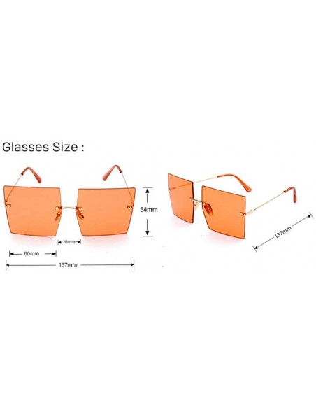 Rectangular 2020 Fashion Oversized Square Sunglasses Women Sexy Red Brown Tinted Color Lens Big Rimless Sun Glasses UV400 - C...