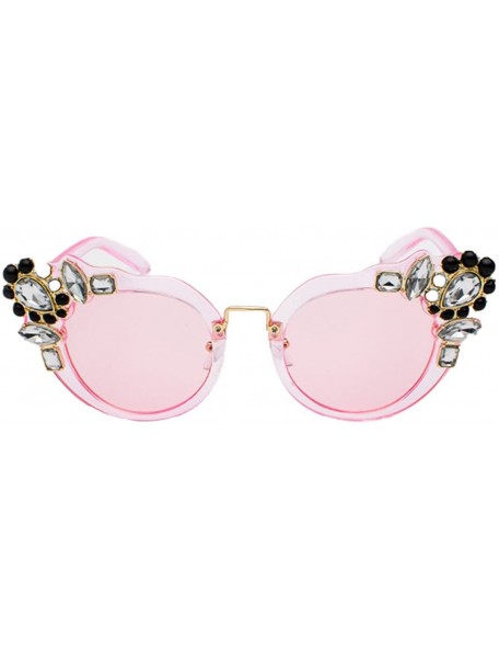 Semi-rimless Ms. Oversized Frame Retro Cat Eye Sunglasses Fashion Design - Powder Box Powder - CG18EQH3MDG $10.55