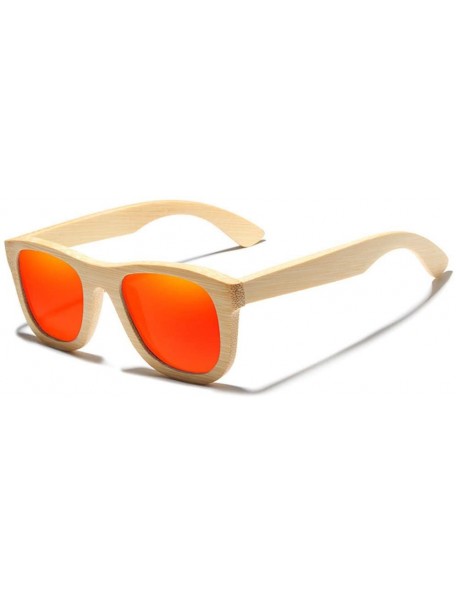 Rimless Handmade Bamboo Sunglasses Men Retro Wood Sun Glasses Women Polarized Mirror Coating Lenses Eyewear Case - Red - CT19...