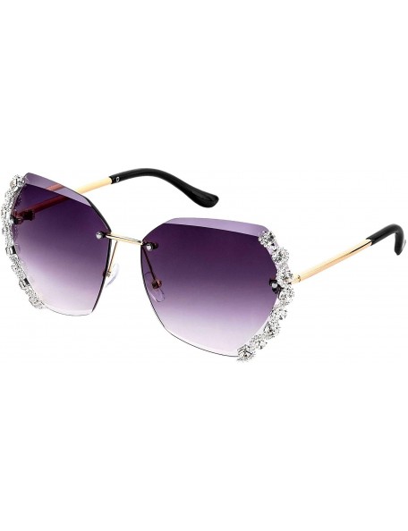 Goggle Sparkling Luxury Crystal Cutting Lens Sunglasses UV 400 Protection Rhinestone Sunglasses Fashion Eyewear - Gray - CD19...