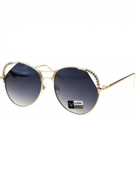 Butterfly Womens Rhinestone Iced Jewel Horn Metal Rim Butterfly Sunglasses - Gold Smoke - CA18GRZWZTX $11.49