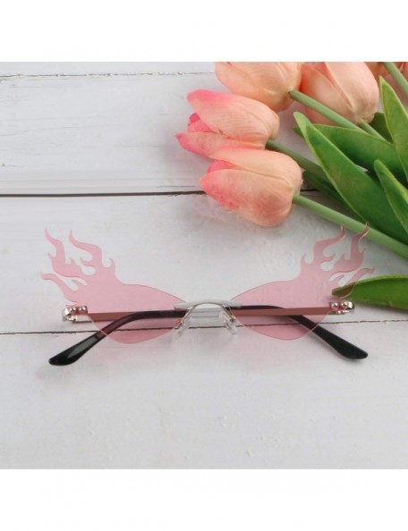 Rimless Fashion Flame Sunglasses for Small Face Women Rimless Wave Sun Glasses For Men Eyewear Luxury Trending Narrow - CK18A...