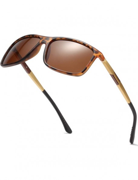 Aviator Rectangular Sunglasses Polarized Aluminum Glasses - Leopard Frame Brown Lens - CR18N0N2QAT $9.48