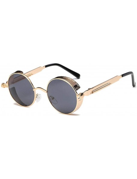 Round Metal Round Steampunk Sunglasses Men Women Fashion Glasses Retro Frame Vintage UV400 - 2 - CU19859RCC9 $34.51