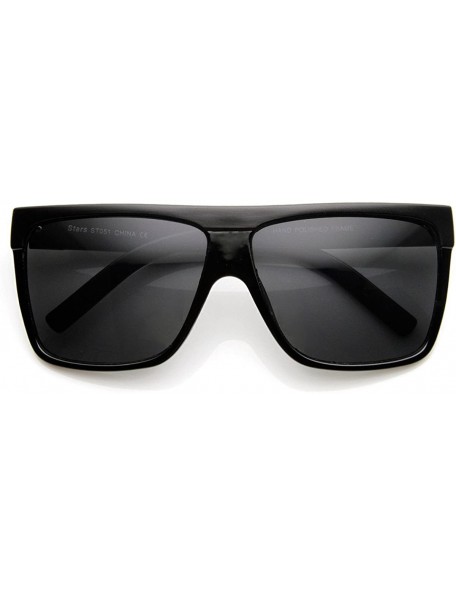 Square Large Retro Black Square Flat Top Aviator Sunglasses (Black) - C311J49XEM1 $8.00