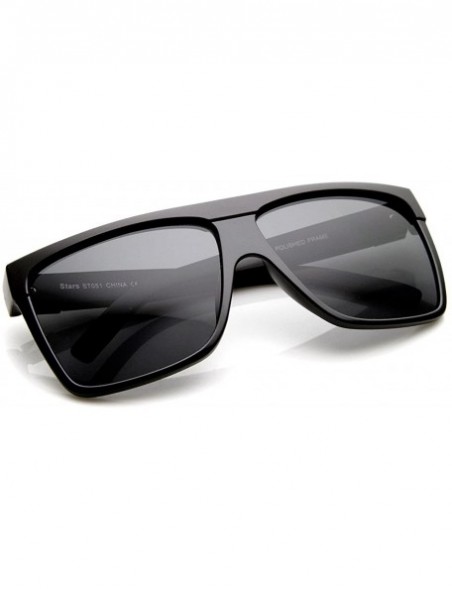 Square Large Retro Black Square Flat Top Aviator Sunglasses (Black) - C311J49XEM1 $8.00