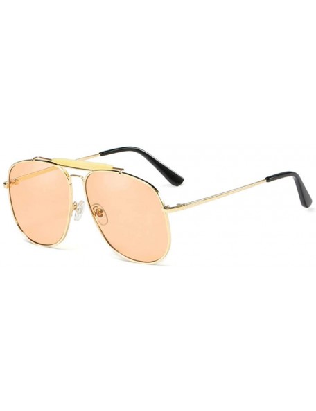 Oval Unisex Large Designer Aviator Sunglasses Double Bridge Gold Metal Square Glasses - Clear Champagne - CQ1963Z2ZGL $16.25