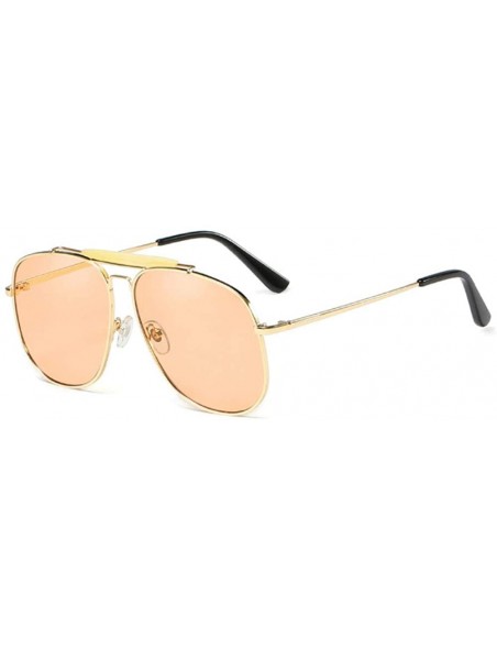 Oval Unisex Large Designer Aviator Sunglasses Double Bridge Gold Metal Square Glasses - Clear Champagne - CQ1963Z2ZGL $16.25
