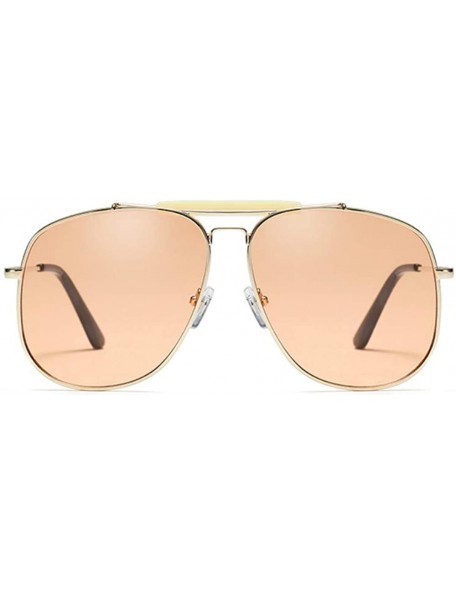 Oval Unisex Large Designer Aviator Sunglasses Double Bridge Gold Metal Square Glasses - Clear Champagne - CQ1963Z2ZGL $16.25