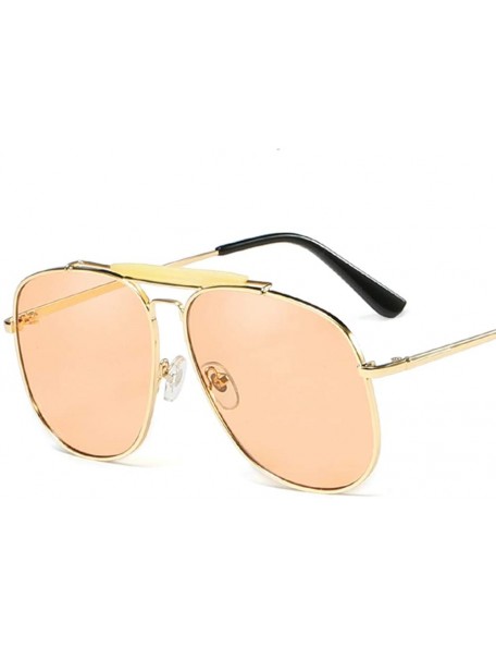 Oval Unisex Large Designer Aviator Sunglasses Double Bridge Gold Metal Square Glasses - Clear Champagne - CQ1963Z2ZGL $16.25