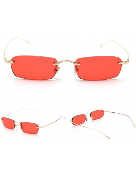 Rimless Bold Small Frame Frameless Candy Color Sunglasses Stylish Fashion Women Designer Rectangle Frame Shades - CU18NIY2K27...