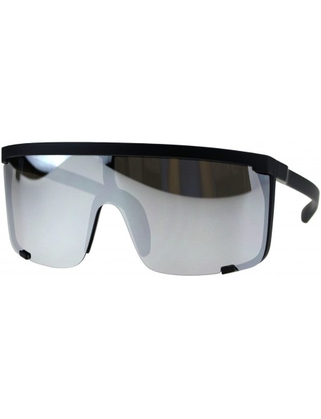 Shield Oversize Flat Top Shield Exposed Lens Reflective Color Mirror Sunglasses - Black Silver - CB18G8OCCQ5 $13.47