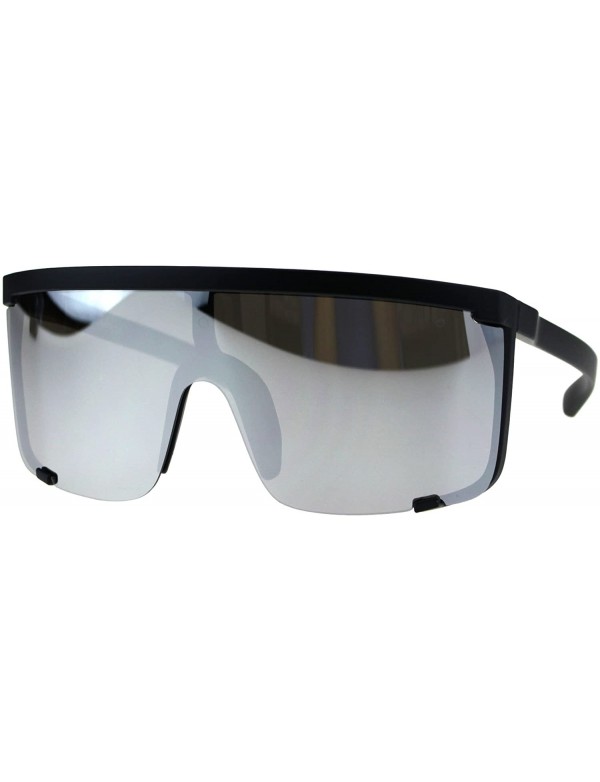 Shield Oversize Flat Top Shield Exposed Lens Reflective Color Mirror Sunglasses - Black Silver - CB18G8OCCQ5 $13.47
