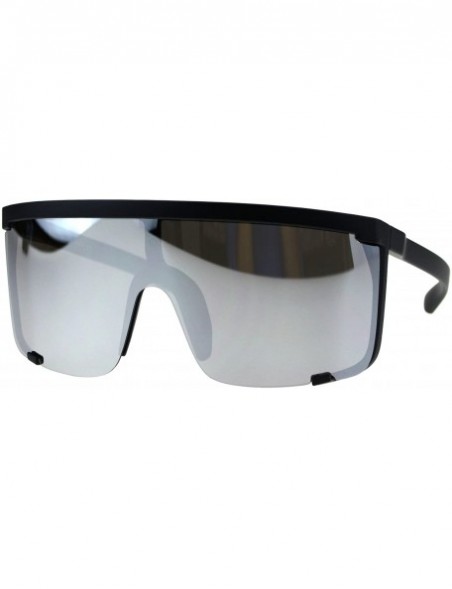 Shield Oversize Flat Top Shield Exposed Lens Reflective Color Mirror Sunglasses - Black Silver - CB18G8OCCQ5 $13.47