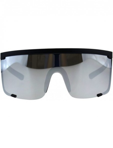 Shield Oversize Flat Top Shield Exposed Lens Reflective Color Mirror Sunglasses - Black Silver - CB18G8OCCQ5 $13.47