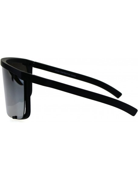 Shield Oversize Flat Top Shield Exposed Lens Reflective Color Mirror Sunglasses - Black Silver - CB18G8OCCQ5 $13.47